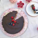 Vegan Semolina cake with Chocolate & Rasberries cake with slice and roses